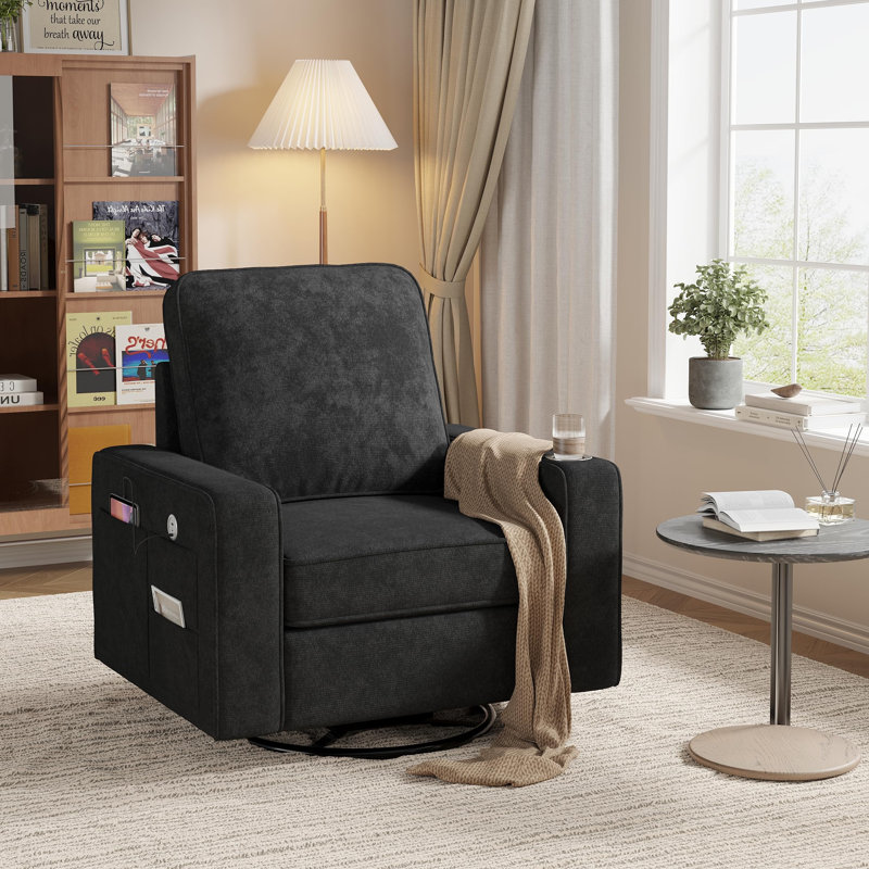 Chaise d'appoint pivotante carrée avec accoudoirs larges, H 37,8 po x l 36,2 po x P 31,1 po, Noir