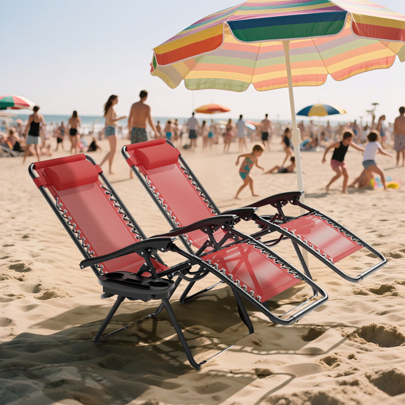 Chaises longues d'extérieur inclinables, réglables et pliables avec porte-gobelet Zero Gravity Chairs, Marron