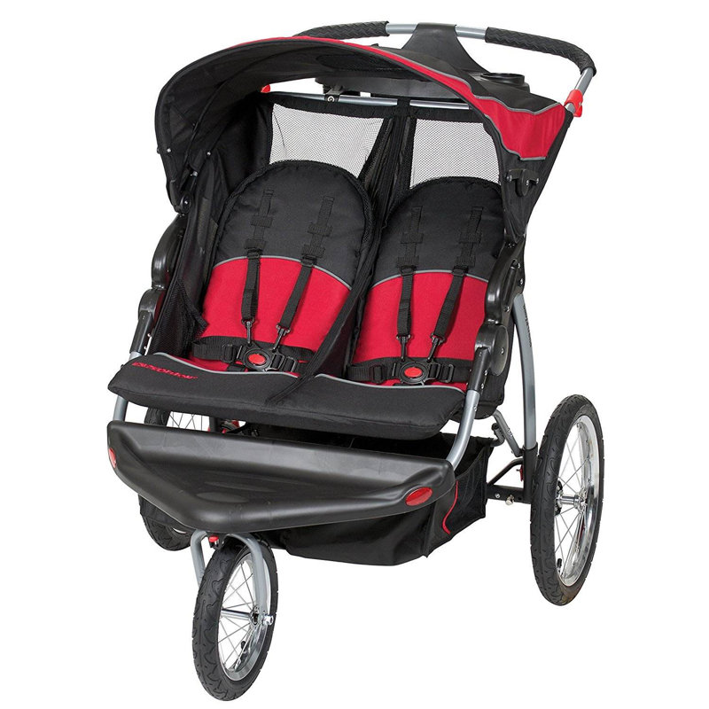 Centennial Red and Black Double Jogging Stroller with Swivel Wheels