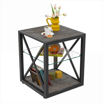 Verre trempé rétro peu encombrant Table basse en panneau de fibres à densité moyenne pour le salon, facile à nettoyer et amp; Stable