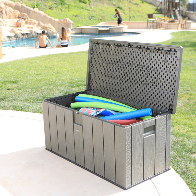 Lifetime 151cm W 570L Water Resistant Plastic Lockable Deck Box in Dark Grey