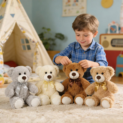 Ensemble de 4 peluches d'ours en peluche - Peluches douces avec nœuds papillon - Ours multicolores (brun, beige, blanc et gris) - Cadeau de fête d'anniversaire pour enfants