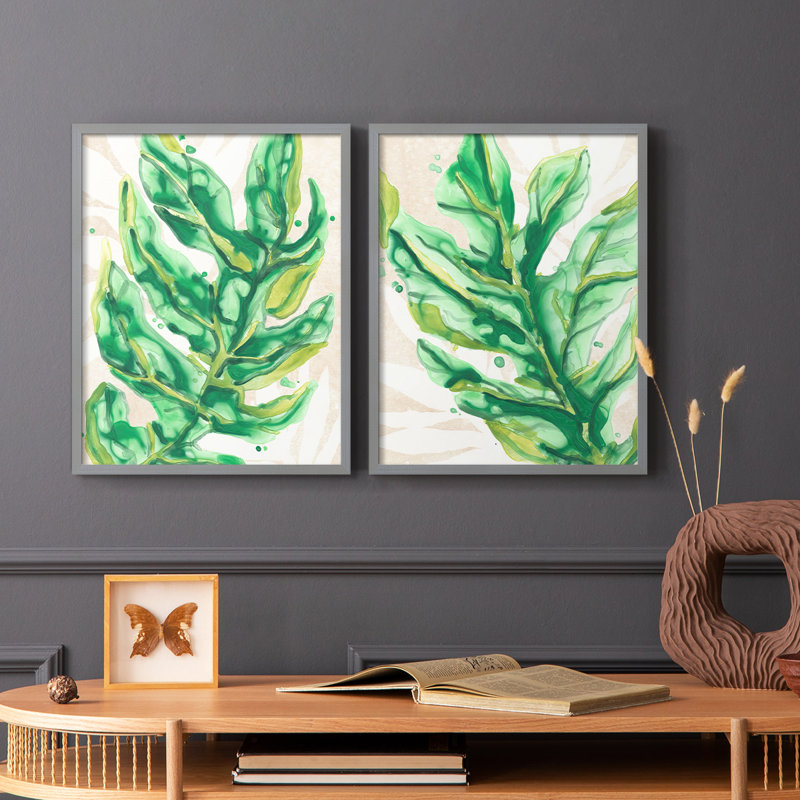 Parchemin Palms III - reproduction encadrée de qualité supérieure - prête à être accrochée - aucun clou requis - aucun clou requis