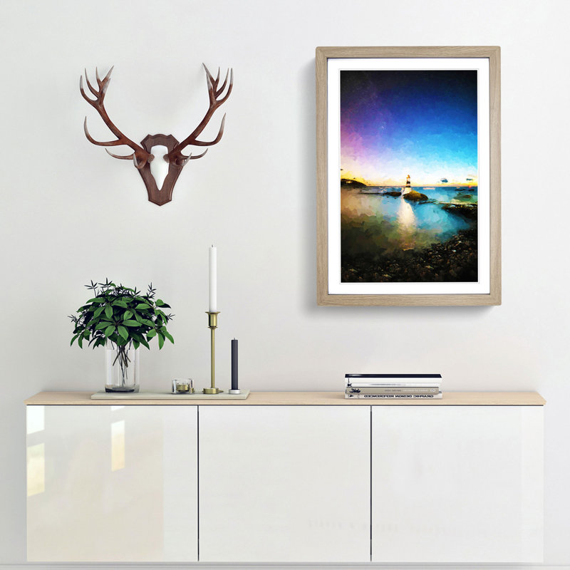 Penmon Lighthouse in Anglesey Wales in Abstract - Picture Frame Graphic Art Print, 87cm H x 62cm W x 2cm D, Oak Framed