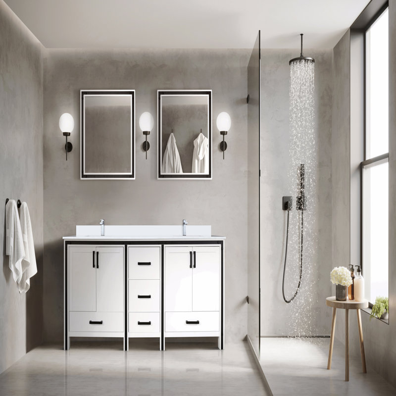 Meuble-lavabo double 72 po X P 22 po D, avec plateau en marbre de culture, 73", Blanc