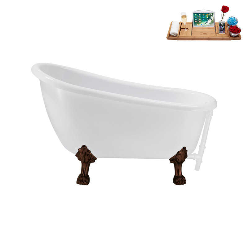 53.1'' x 25.6'' Soaking Acrylic Bathtub, Matte Oil Rubbed Bronze, Glossy White