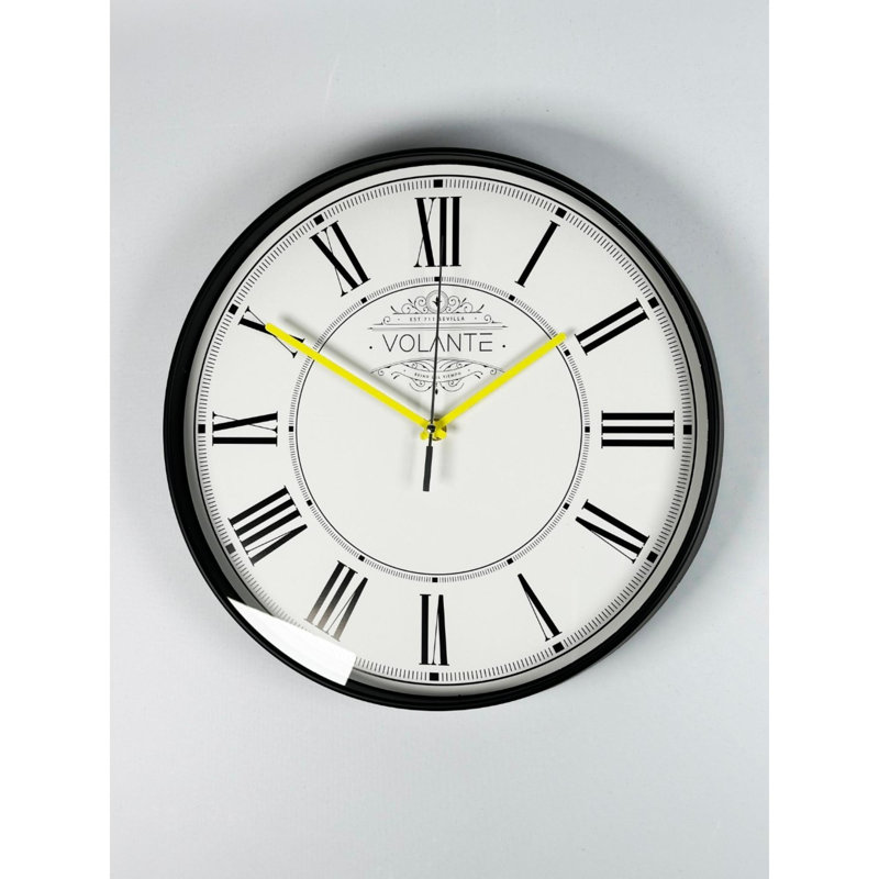 Stylish Decorative Wall Clock, 13.8 inches Diameter | Black & Yellow Design, Real Glass Cover, 1.8 inches Thickness | 100% Durable Plastic, Ideal for Home Decor, Office Spaces, and Modern Interiors