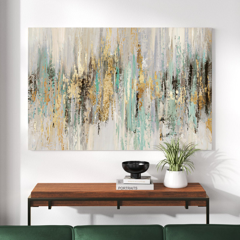 «Dripping Gold I» par Tom Reeves - reproduction imprimée, Toile tendue, H 32 po x l 48 po x P 1,5 po, Sans cadre
