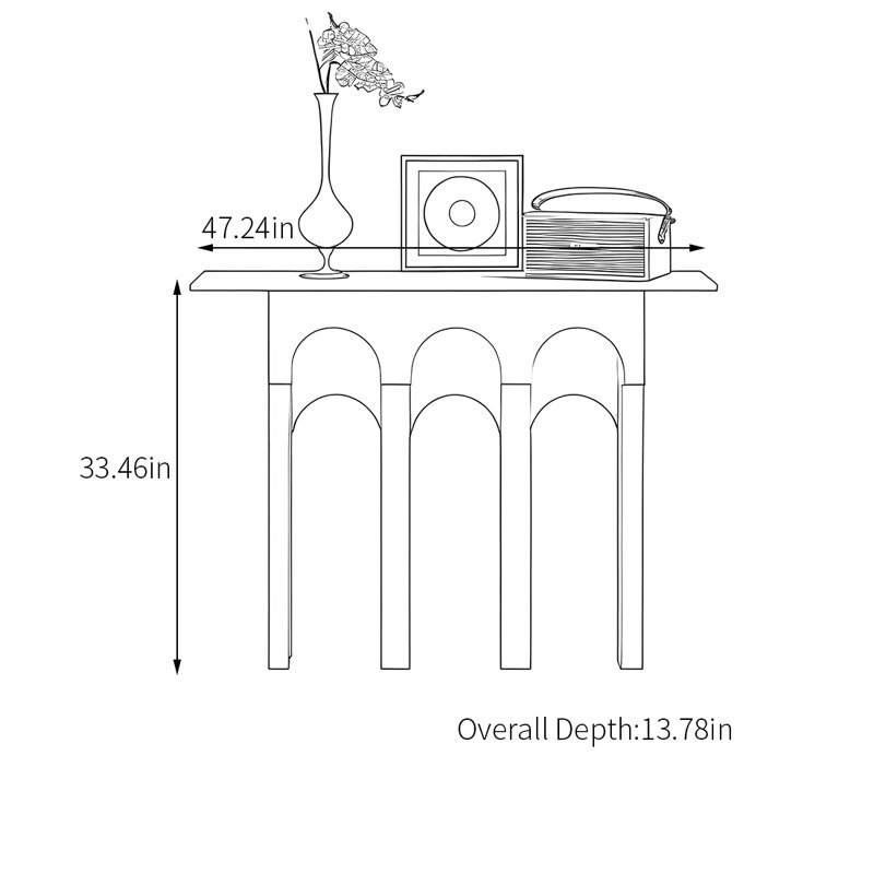 Console semi-circulaire de style américain, H 33,46 po x l 47,24 po x P 13,78 po