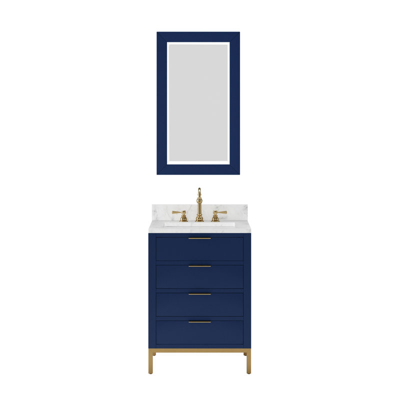 Meuble-lavabo de comptoir en marbre blanc 24 po avec miroir Bristol, Bleu monarque, Miroir inclus