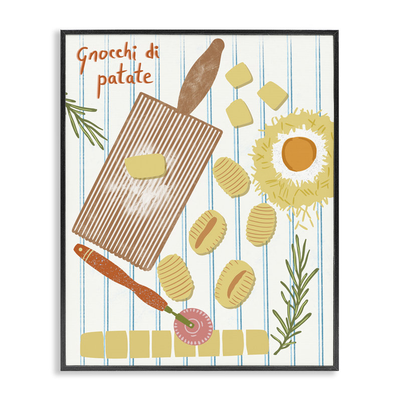  Gnocchi & Patate Meal Giclee Art par Jo Reid, H 20 po x l 16 po, Giclée encadrée noir minuit