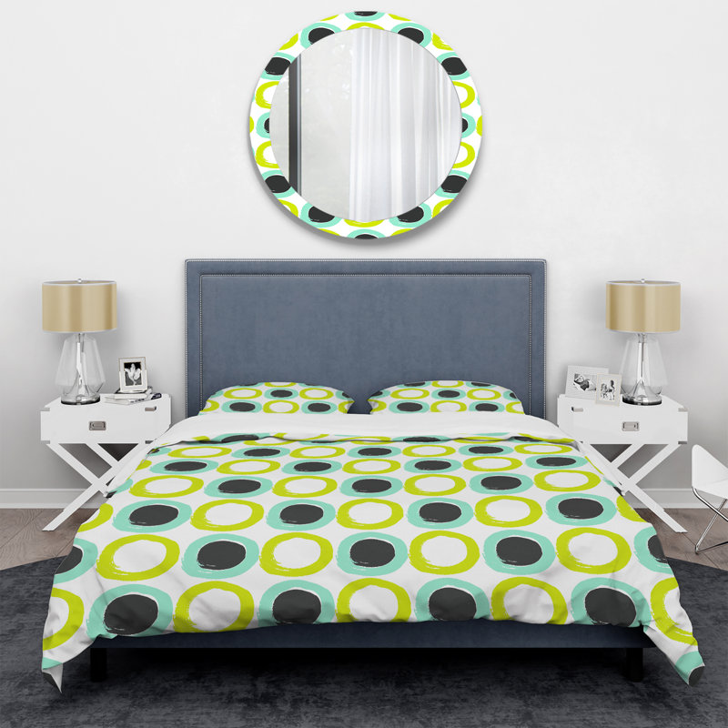 Blue and Green Circle Pattern - Abstract Duvet Cover Set - Microfiber Polyester, Twin Duvet Cover + 1 Standard Sham