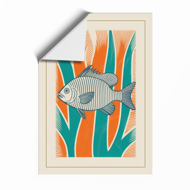 Patterned Fish Mid-Century - Framed Print, A4 - 29.7 x 21.0 cm, White