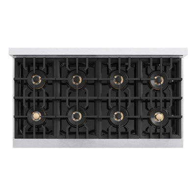 Plateau de table en acier satiné 48 po avec 8 brûleurs DuoPro et accents bronze ZLINE Autograph