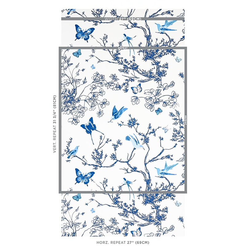 Papier peint oiseaux et papillons, Porcelaine