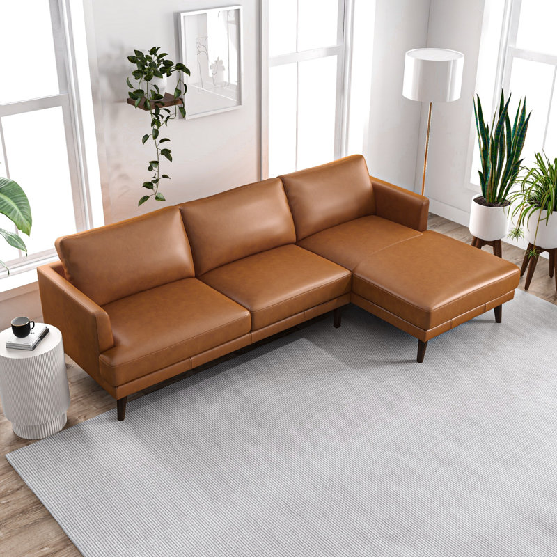 Elbur 105" Wide Genuine Leather Sofa & Chaise, Right Hand Facing