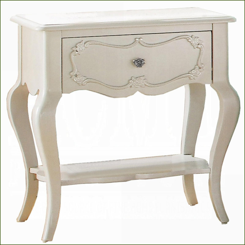 Table de chevet traditionnelle en bois blanc perle avec tiroir & amp; Tablette - Mobilier de chambre à coucher