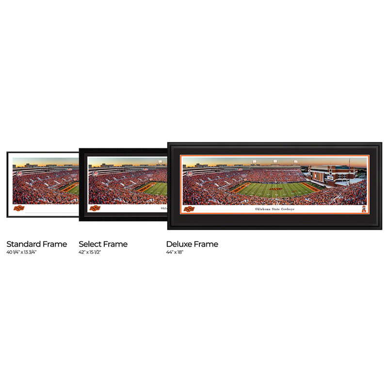 Impression panoramique de l'Oklahoma State Football, H 18 po x l 44 po x P 1,38 po, Papier avec cadre noir