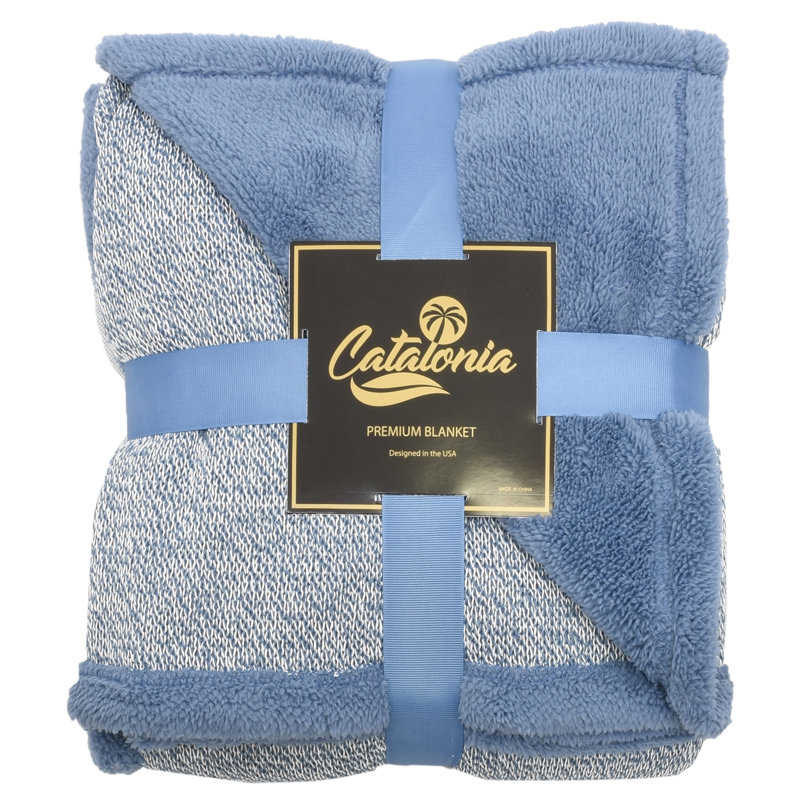 Catalonia Blue Reversible Sherpa Fleece Throw Blanket 50x60 Inches