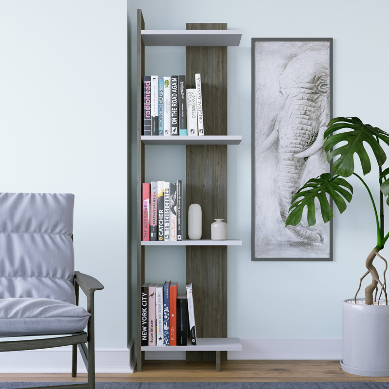 Rodney Bookcase Corner Bookcase, Dark Coffee-White