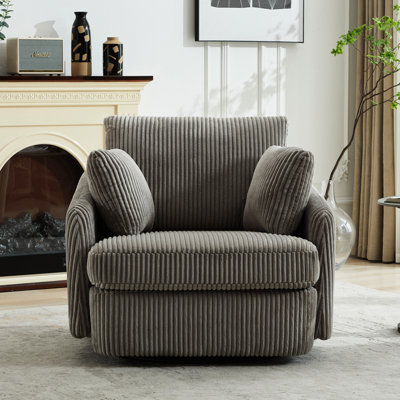 Fauteuil pivotant gris avec coussins - hauteur de 36,06 po avec accoudoirs carrés en velours côtelé et poids de 92,17 lb
