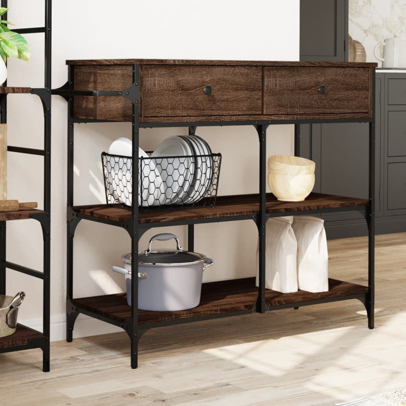 Geyve Metal Bar Cart, Brown Oak