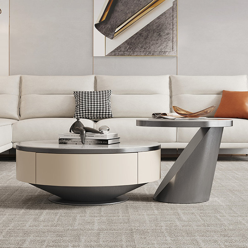 Ensemble de tables basses rondes luxueuses et légères, H 13,8 po x L 35,4 po x l 35,4 po, Gris