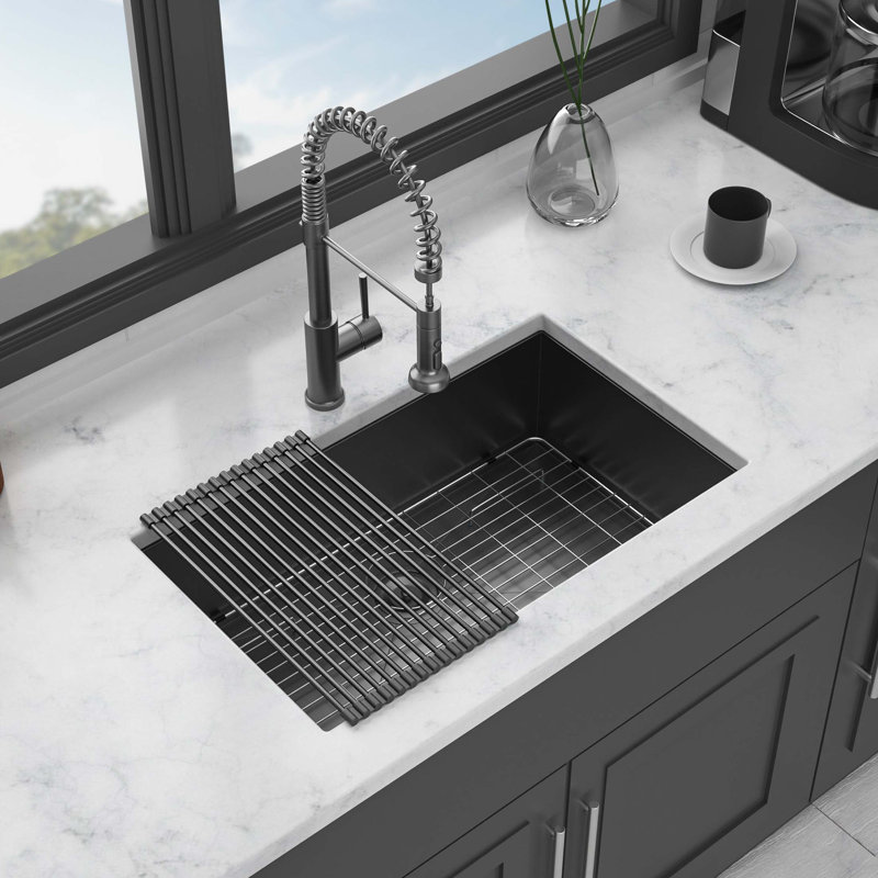 Kitchen Sink - 30"x 18"x 9" Undermount Singel Bowl Kitchen basin 16 Gauge Stainless Steel with 9 Inch Deep, Gunmetal Black