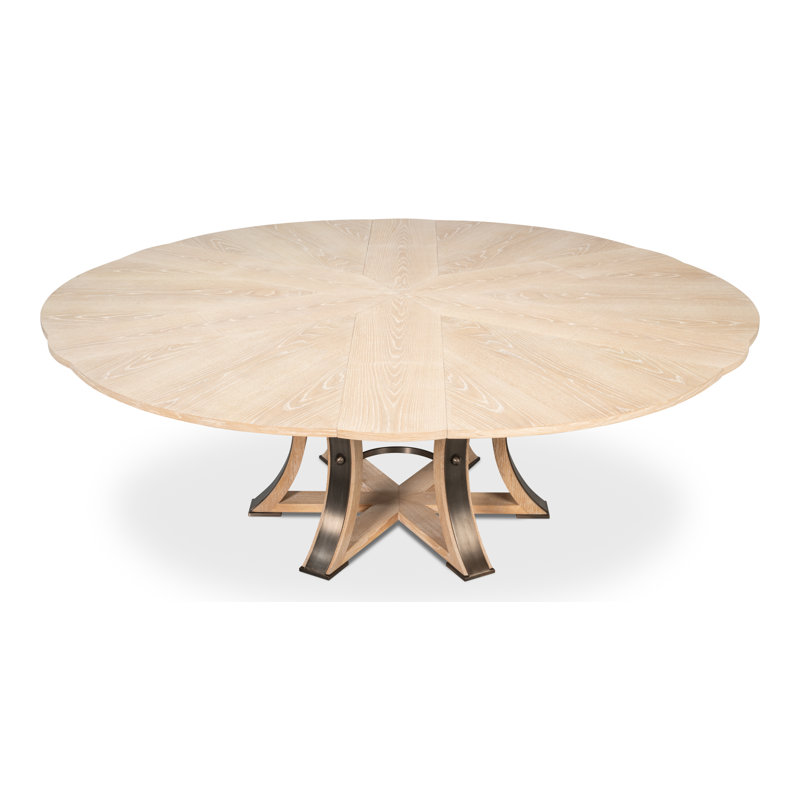Tower Round Solid Oak Dining Table, Bleached Oak/Hammered