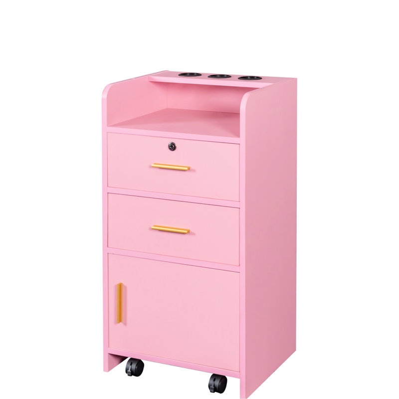 2 tiroirs et 1 armoire de rangement rose