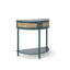 Table de bout unique en demi-lune avec porte coulissante en rotin, console élégante en demi-cercle avec 2 armoires de rangement en rotin et tablette inférieure pour le salon