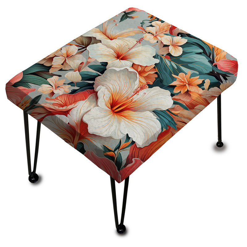 Hibiscus blanc exotique avec oasis florale - Repose-pieds rectangulaire floral