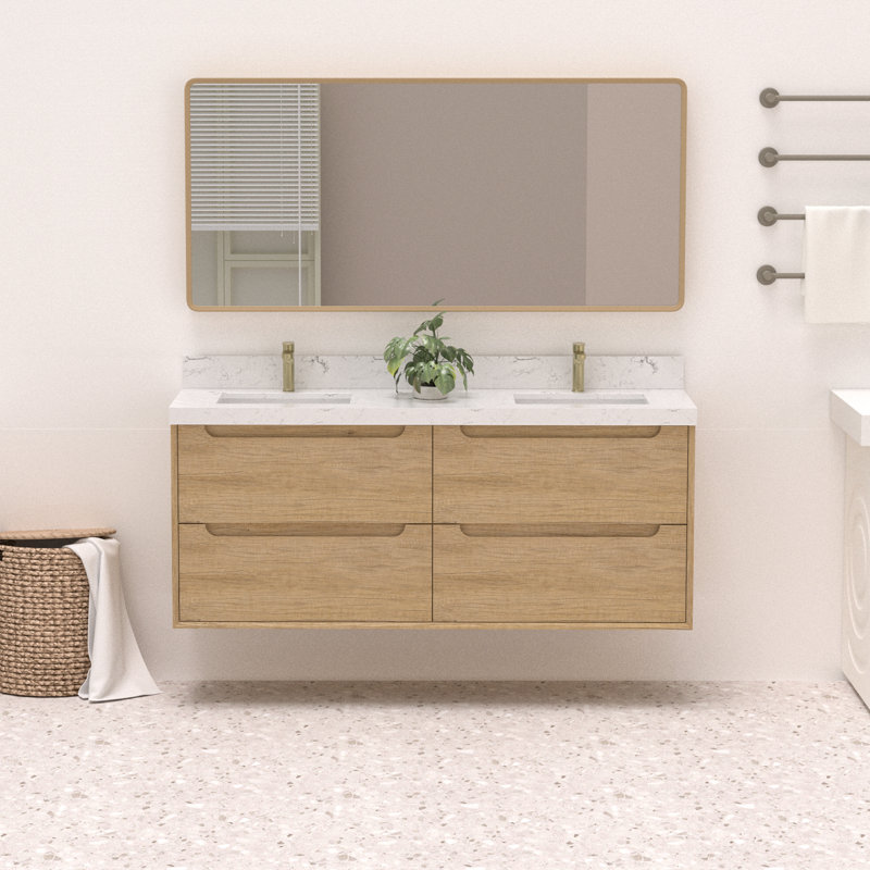 Ensemble de meuble-lavabo double 60 po avec dessus en pierre reconstituée 60 po