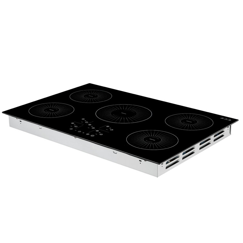 Plaque de cuisson à induction encastrée de 76 cm (30 pouces) avec 5 brûleurs, 220 V, 9 200 W, niveaux de chauffage réglables, commandes tactiles, surface vitrocéramique et verrouillage de sécurité.