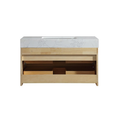 Wall Mounted Floating Wood Vanity Cabinet With Ceramic Sink Top