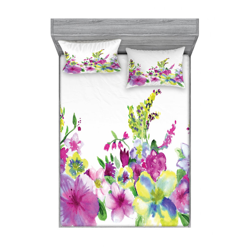 Microfiber Floral Sheet Set, Full Sheet Set with Fitted Sheet
