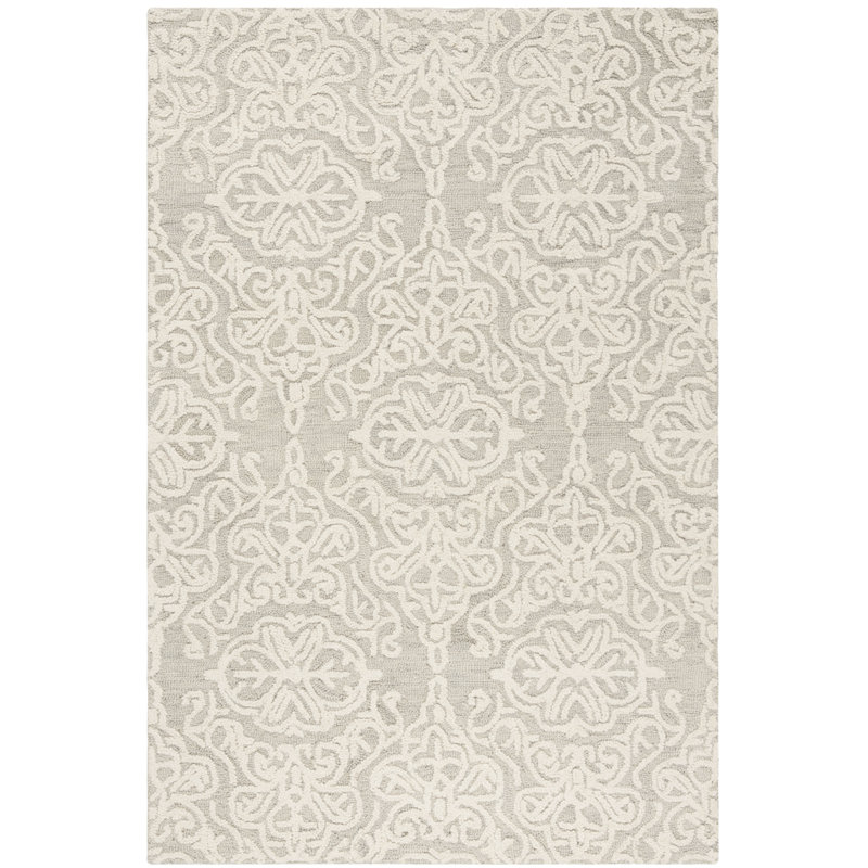 Davyan Hand Tufted Wool Damask Rug, Rectangle 3' x 5'