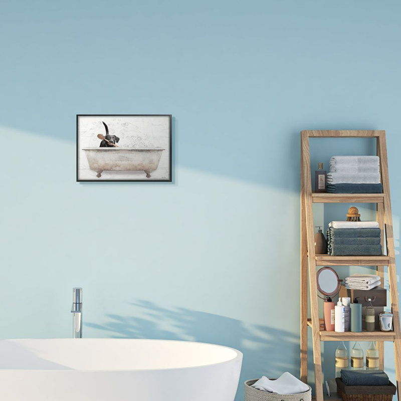 «Happy Labrador in Rustic Bubble Bath Design», impression numérique sur estampe numérique par Lori Deiter, H 11 po x l 14 po