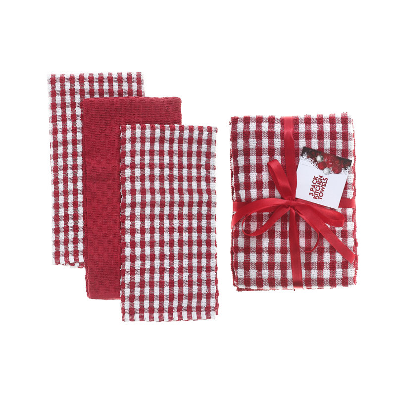 3 Pack Red Checkered Terry Kitchen Towels