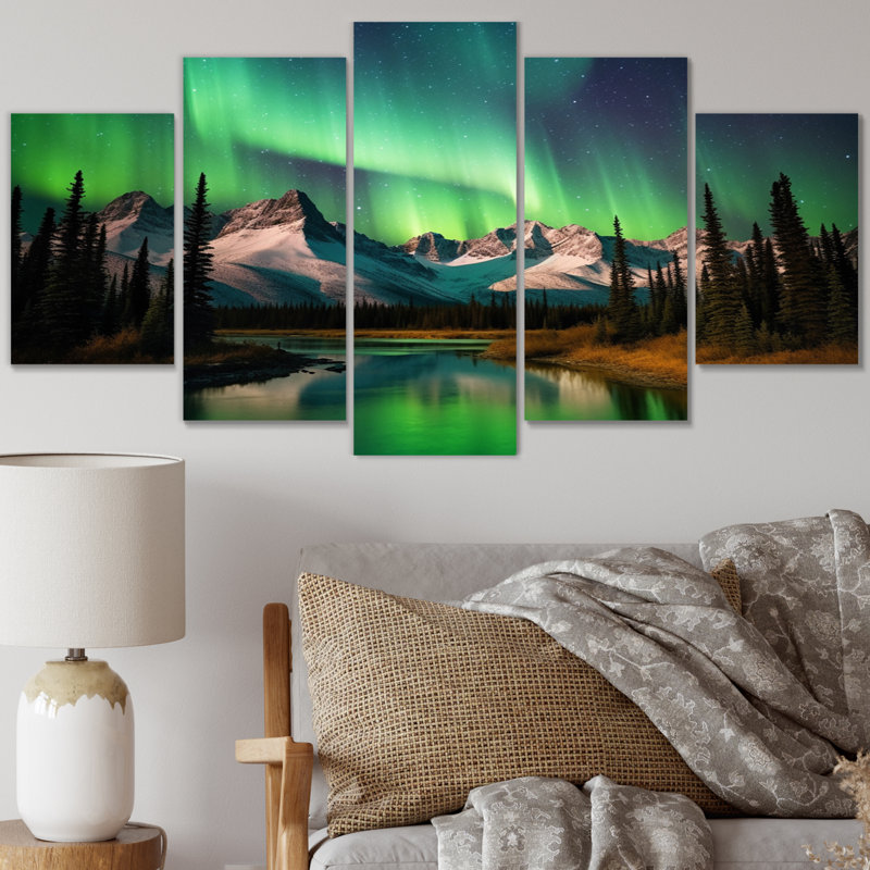 Yukon Dream Aurora II - art mural canadien sur toile - 5 panneaux