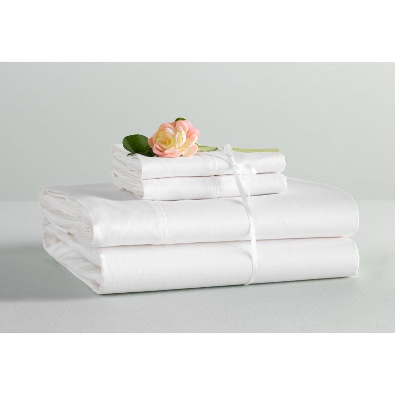Modern Living 300 Thread Count 100% Cotton Sateen Sheet Set, True White, Queen Flat Sheet + 1 Fitted Sheet + 2 Pillowcases