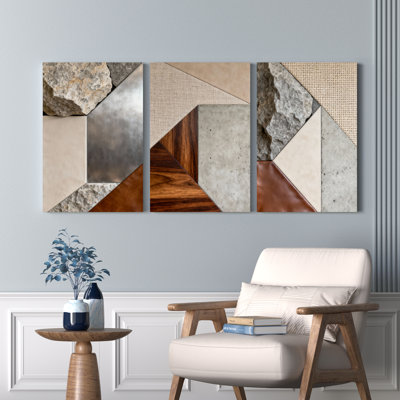 Ensemble de 3 reproductions d'art sur toile géométrique en bois et métal