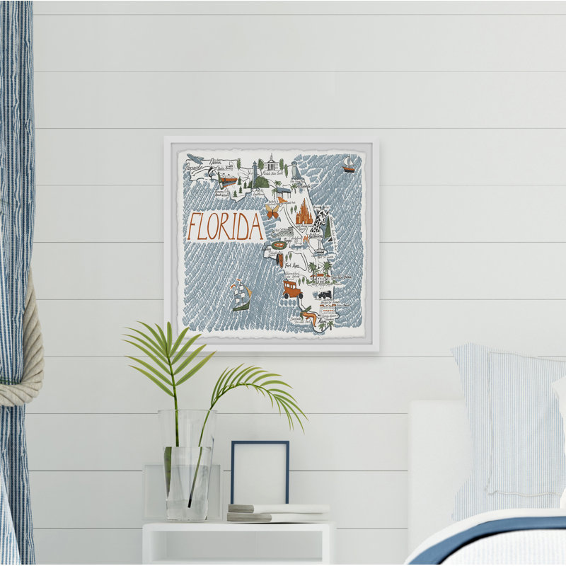 «Florida Illustrated Map II» par - encadré, H 32 po x l 32 po x P 1,5 po