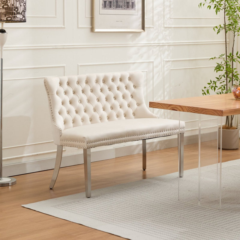Banc de salle à manger, Beige, Argent argent