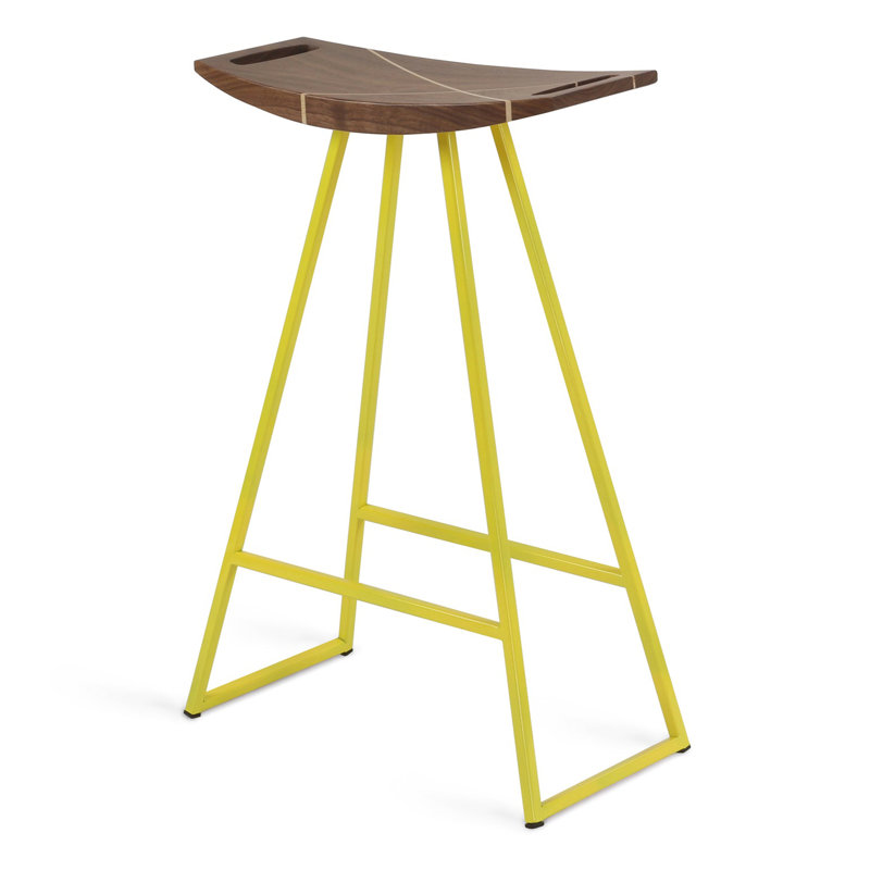 Robert Counter Stool with Metal Frame, Yellow, Walnut, Counter Stool (24" Seat Height)