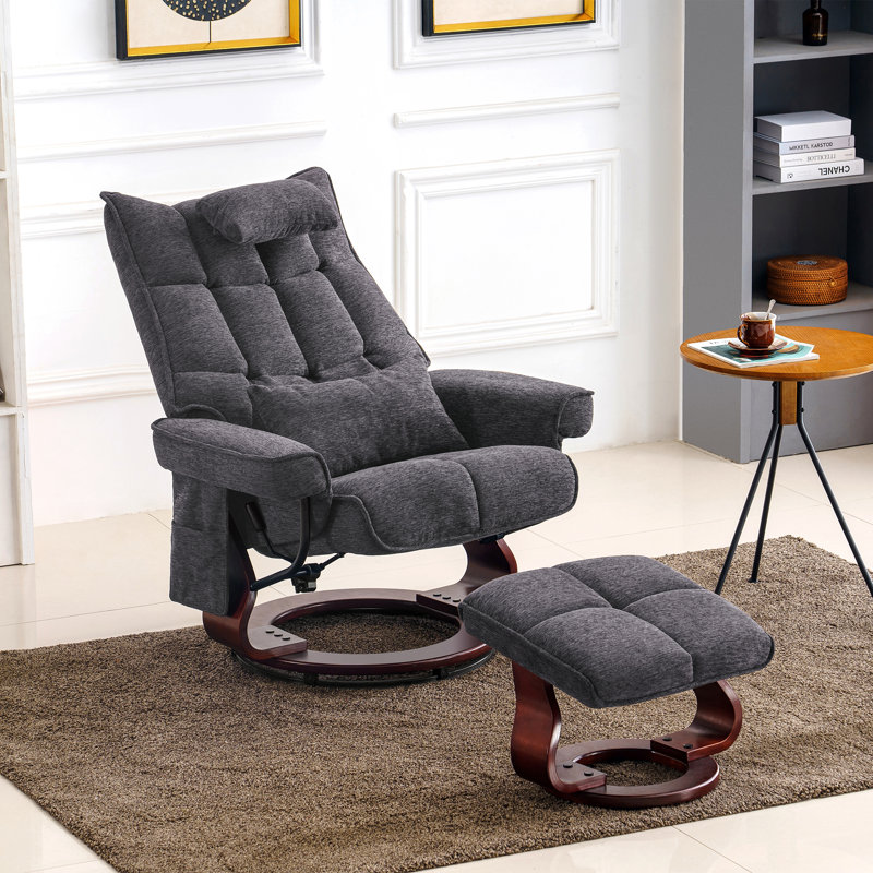 Grygorij Swivel Recliner Chair with Ottoman, and Vibration Massage, Gray Chenille