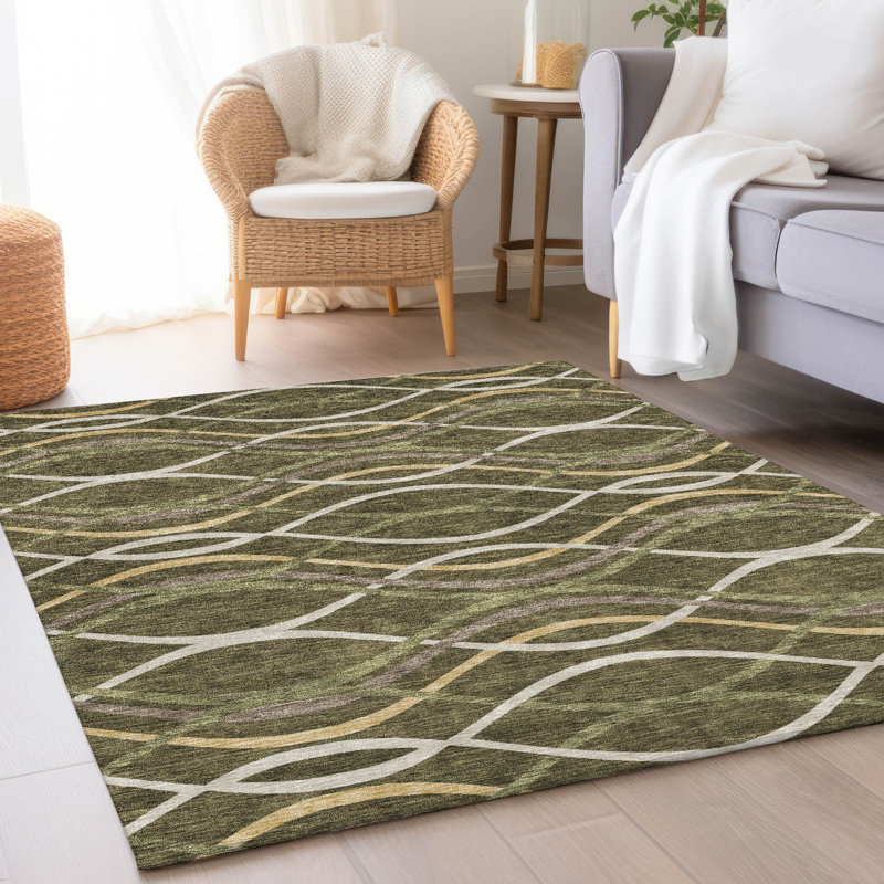 Lamanna Washable Abstract Indoor / Outdoor Rug, Rectangle 2'6" x 3'10"