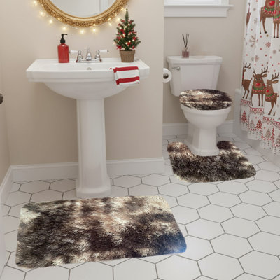  Ensembles de tapis de salle de bain 3 pièces avec housse de siège de toilette, ensemble de tapis de bain à poils longs en microfibre, tapis de bain lavables antidérapants pour salle de bain, baignoire, douche, brun
