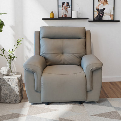Leather Electric Recliner Sofa Set Grey and Beige