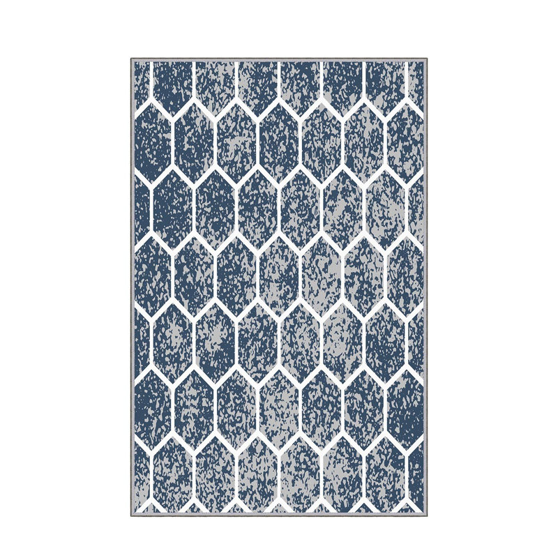 Tapis gris / bleu / blanc en polyester touffeté à la machine Hotwells, Rectangle 5 pi 11 po x 9 pi 2 po